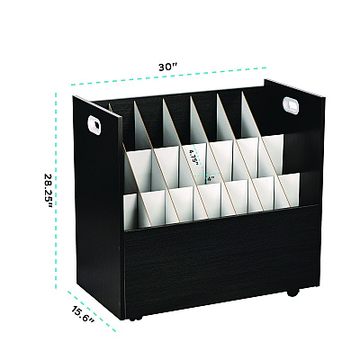 AdirOffice 21-Slot Mobile Rolling Wood Blueprint Storage Cabinet Roll File Large Document Organizer, 30 x 15.75 x 28.5, Black (ALHI625BLK)