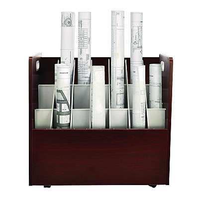 AdirOffice 21-Slot Mobile Rolling Wood Blueprint Storage Cabinet Roll File Large Document Organizer, 30 x 15.75 x 28.5, Mahogany (ALHI625MA)