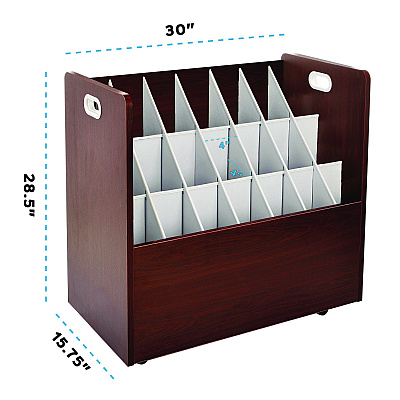AdirOffice 21-Slot Mobile Rolling Wood Blueprint Storage Cabinet Roll File Large Document Organizer, 30 x 15.75 x 28.5, Mahogany (ALHI625MA)