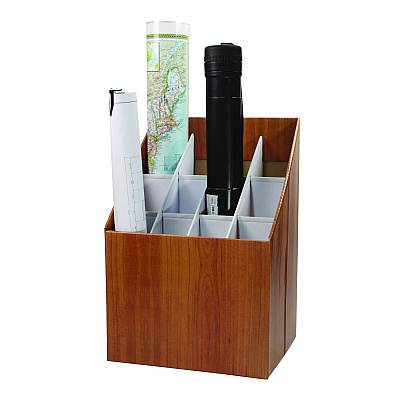 AdirOffice Upright Blueprint Rolled File Corrugated Box, 12 Compartments, 15 x 12 x 22, Oak (ALHI627)