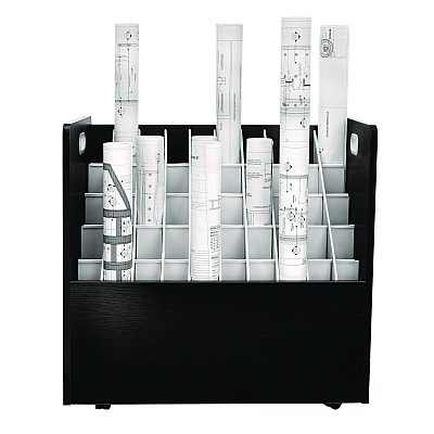 AdirOffice 50-Compartment Mobile Wood Blueprint Rolled File Storage Organizer, 50 Compartments, 30 x 15.75 x 28.5, Black (ALHI626BLK)
