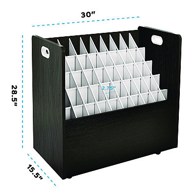 AdirOffice 50-Compartment Mobile Wood Blueprint Rolled File Storage Organizer, 50 Compartments, 30 x 15.75 x 28.5, Black (ALHI626BLK)