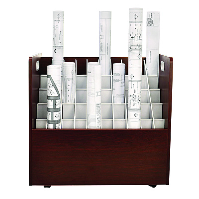 AdirOffice 50-Compartment Mobile Wood Blueprint Rolled File Storage Organizer, 50 Compartments, 30 x 15.75 x 28.5, Mahogany (ALHI626MA)