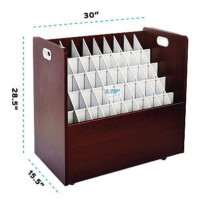 AdirOffice 50-Compartment Mobile Wood Blueprint Rolled File Storage Organizer, 50 Compartments, 30 x 15.75 x 28.5, Mahogany (ALHI626MA)