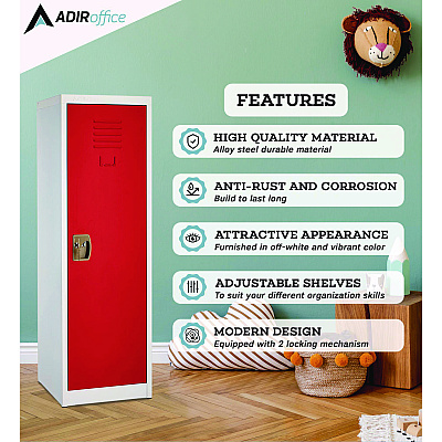 AdirOffice Steel Storage Locker, 1 Compartment, 15 x 15 x 48, Red (ALHI62901RED)
