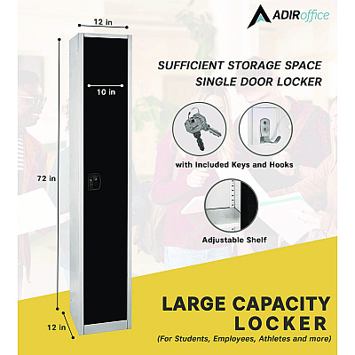 AdirOffice Steel Storage Locker, 1 Compartment, 12 x 12 x 72, Black (ALHI629201BLK)