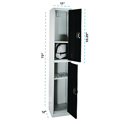 AdirOffice Steel Storage Locker, 2 Compartment, 12 x 12 x 72, Black (ALHI629202BLK)
