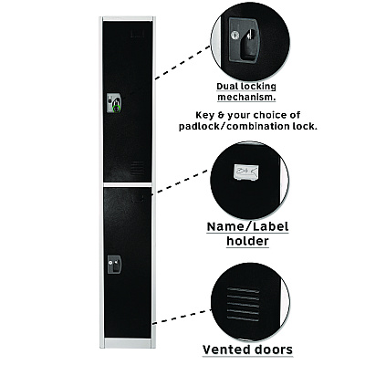 AdirOffice Steel Storage Locker, 2 Compartment, 12 x 12 x 72, Black (ALHI629202BLK)