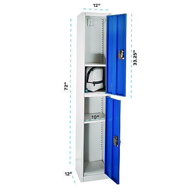 AdirOffice Steel Storage Locker, 2 Compartment, 12 x 12 x 72, Blue (ALHI629202BLU)