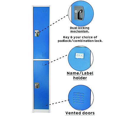 AdirOffice Steel Storage Locker, 2 Compartment, 12 x 12 x 72, Blue (ALHI629202BLU)