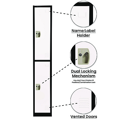 AdirOffice Steel Storage Locker, 2 Compartment, 12 x 12 x 72, Black Body/White Doors (ALHI629202BW)