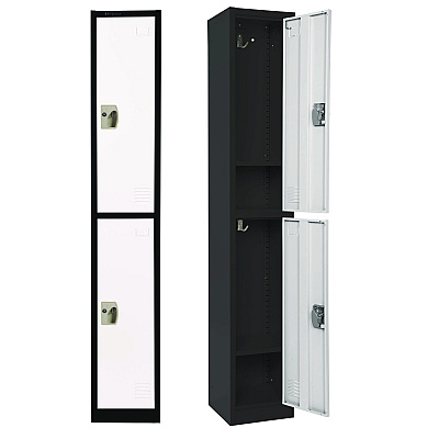 AdirOffice Steel Storage Locker, 2 Compartment, 12 x 12 x 72, Black Body/White Doors (ALHI629202BW)