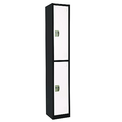 AdirOffice Steel Storage Locker, 2 Compartment, 12 x 12 x 72, Black Body/White Doors (ALHI629202BW)