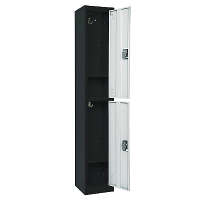 AdirOffice Steel Storage Locker, 2 Compartment, 12 x 12 x 72, Black Body/White Doors (ALHI629202BW)
