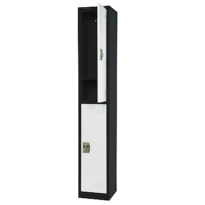 AdirOffice Steel Storage Locker, 2 Compartment, 12 x 12 x 72, Black Body/White Doors (ALHI629202BW)