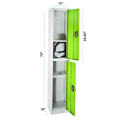 AdirOffice Steel Storage Locker, 2 Compartment, 12 x 12 x 72, Green (ALHI629202GRN)
