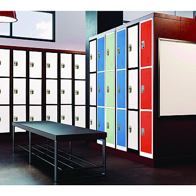 AdirOffice Steel Storage Locker, 3 Compartment, 12 x 12 x 72, Black Body/White Doors (ALHI629203BW)