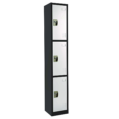 AdirOffice Steel Storage Locker, 3 Compartment, 12 x 12 x 72, Black Body/White Doors (ALHI629203BW)
