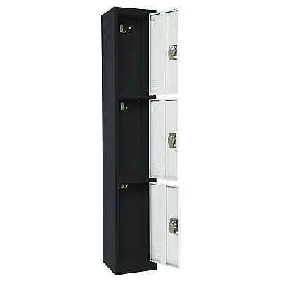 AdirOffice Steel Storage Locker, 3 Compartment, 12 x 12 x 72, Black Body/White Doors (ALHI629203BW)