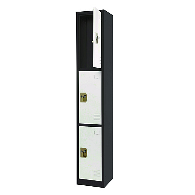 AdirOffice Steel Storage Locker, 3 Compartment, 12 x 12 x 72, Black Body/White Doors (ALHI629203BW)