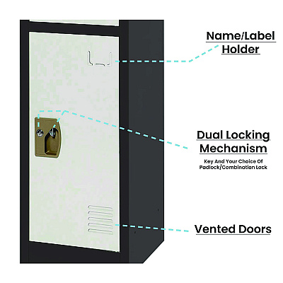 AdirOffice Steel Storage Locker, 3 Compartment, 12 x 12 x 72, Black Body/White Doors (ALHI629203BW)