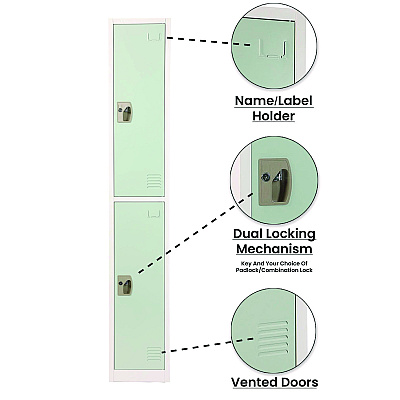 AdirOffice Steel Storage Locker, 2 Compartment, 12 x 12 x 72, Misty Green (ALHI629202MGRN)