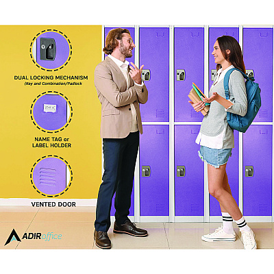AdirOffice Steel Storage Locker, 2 Compartment, 12 x 12 x 72, Purple (ALHI629202PUR)
