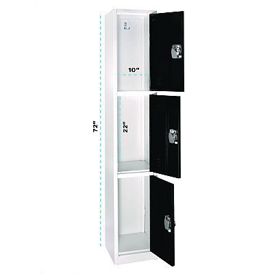 AdirOffice Steel Storage Locker, 3 Compartment, 12 x 12 x 72, Black (ALHI629203BLK)