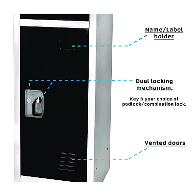 AdirOffice Steel Storage Locker, 3 Compartment, 12 x 12 x 72, Black (ALHI629203BLK)