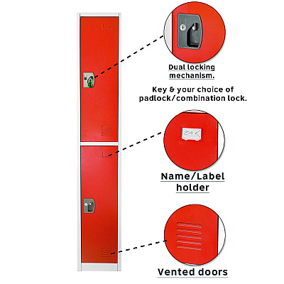 AdirOffice Steel Storage Locker, 2 Compartment, 12 x 12 x 72, Red (ALHI629202RED)