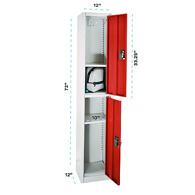 AdirOffice Steel Storage Locker, 2 Compartment, 12 x 12 x 72, Red (ALHI629202RED)