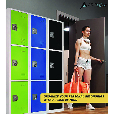 AdirOffice Steel Storage Locker, 3 Compartment, 12 x 12 x 72, Green (ALHI629203GRN)