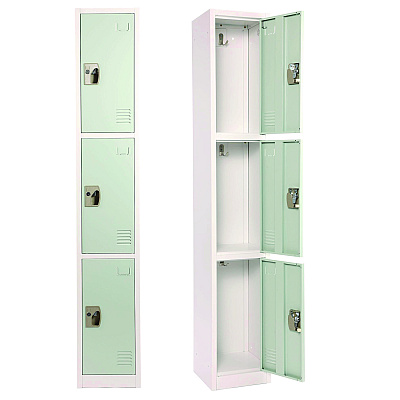 AdirOffice Steel Storage Locker, 3 Compartment, 12 x 12 x 72, Misty Green (ALHI629203MGRN)