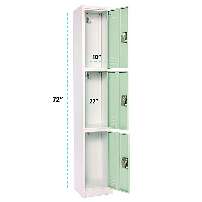 AdirOffice Steel Storage Locker, 3 Compartment, 12 x 12 x 72, Misty Green (ALHI629203MGRN)