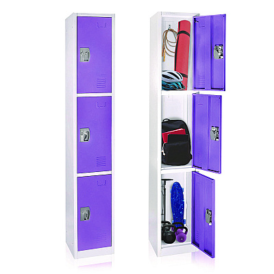 AdirOffice Steel Storage Locker, 3 Compartment, 12 x 12 x 72, Purple (ALHI629203PUR)