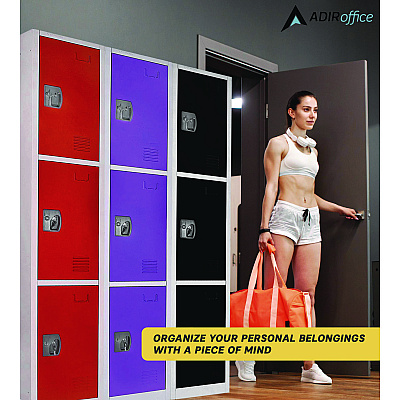 AdirOffice Steel Storage Locker, 3 Compartment, 12 x 12 x 72, Red (ALHI629203RED)