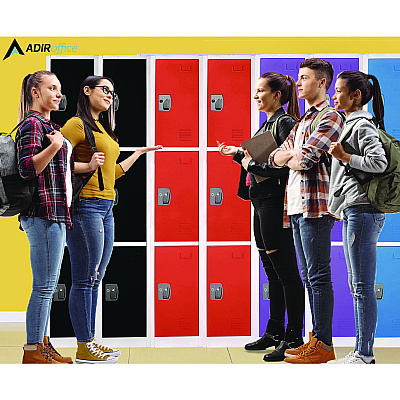 AdirOffice Steel Storage Locker, 3 Compartment, 12 x 12 x 72, Red (ALHI629203RED)