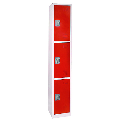 AdirOffice Steel Storage Locker, 3 Compartment, 12 x 12 x 72, Red (ALHI629203RED)
