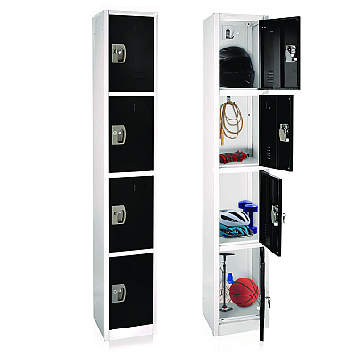 AdirOffice Steel Storage Locker, 4 Compartment, 12 x 12 x 72, Black (ALHI629204BLK)