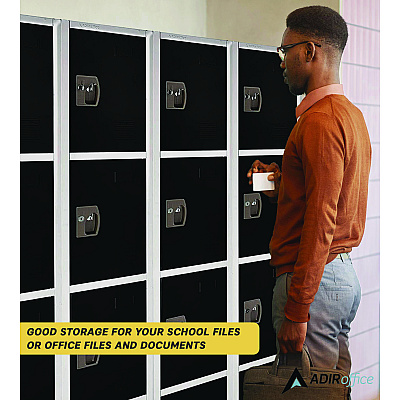 AdirOffice Steel Storage Locker, 4 Compartment, 12 x 12 x 72, Black (ALHI629204BLK)
