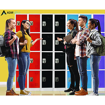 AdirOffice Steel Storage Locker, 4 Compartment, 12 x 12 x 72, Black (ALHI629204BLK)