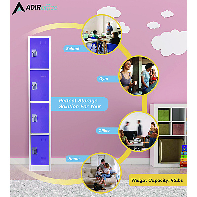 AdirOffice Steel Storage Locker, 4 Compartment, 12 x 12 x 72, Purple (ALHI629204PUR)