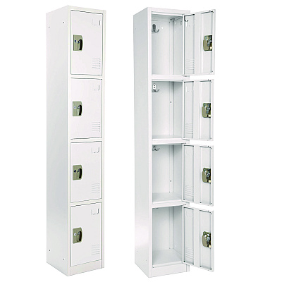 AdirOffice Steel Storage Locker, 4 Compartment, 12 x 12 x 72, White (ALHI629204WHI)