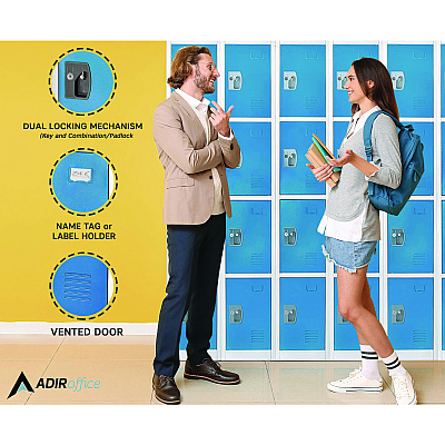 AdirOffice Steel Storage Locker, 4 Compartment, 12 x 12 x 72, Blue (ALHI629204BLU)