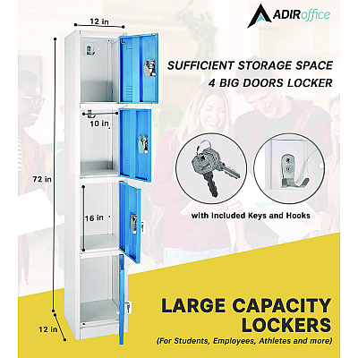 AdirOffice Steel Storage Locker, 4 Compartment, 12 x 12 x 72, Blue (ALHI629204BLU)