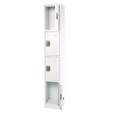 AdirOffice Steel Storage Locker, 4 Compartment, 12 x 12 x 72, White (ALHI629204WHI)