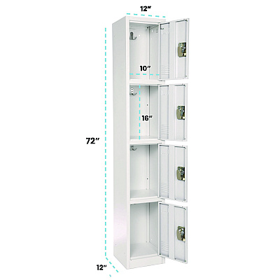 AdirOffice Steel Storage Locker, 4 Compartment, 12 x 12 x 72, White (ALHI629204WHI)