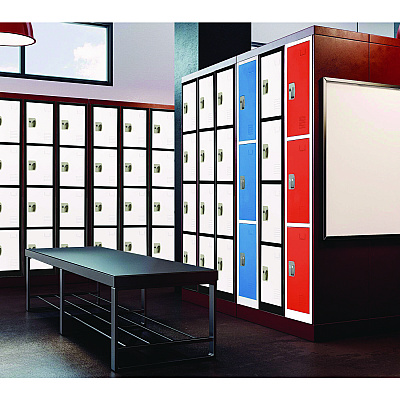 AdirOffice Steel Storage Locker, 4 Compartment, 12 x 12 x 72, Black Body/White Doors (ALHI629204BW)