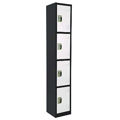 AdirOffice Steel Storage Locker, 4 Compartment, 12 x 12 x 72, Black Body/White Doors (ALHI629204BW)