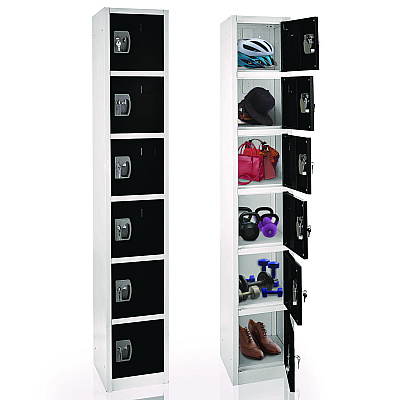 AdirOffice Steel Storage Locker, 6 Compartment, 12 x 12 x 72, Black (ALHI629206BLK)